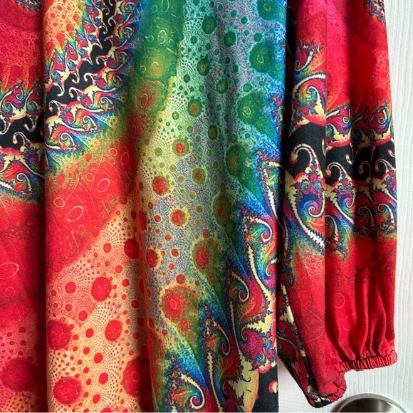 fractal art psychedelic v neck indie boho blouse - Picture 5 of 7